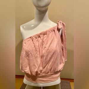 Express Women’s Pink One Shoulder Cuffed Shirt NWT